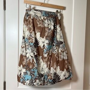 Glam‎ Y2K Vintage Floral Midi Skirt – Brown/White/Blue Tie-Back Strech Bow 🪺